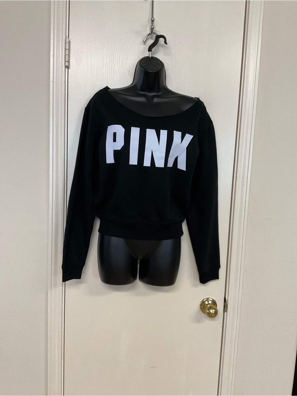 PINK Victoria's Secret Black Scoop-Neck Sweatshirt with White Logo